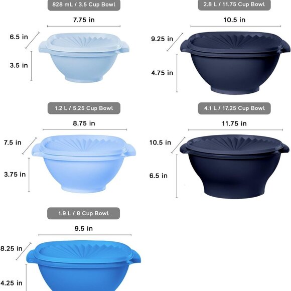 Tupperware Heritage Collection Servalier Bowl 5 Piece Food Storage Container Set - Picture 8 of 9